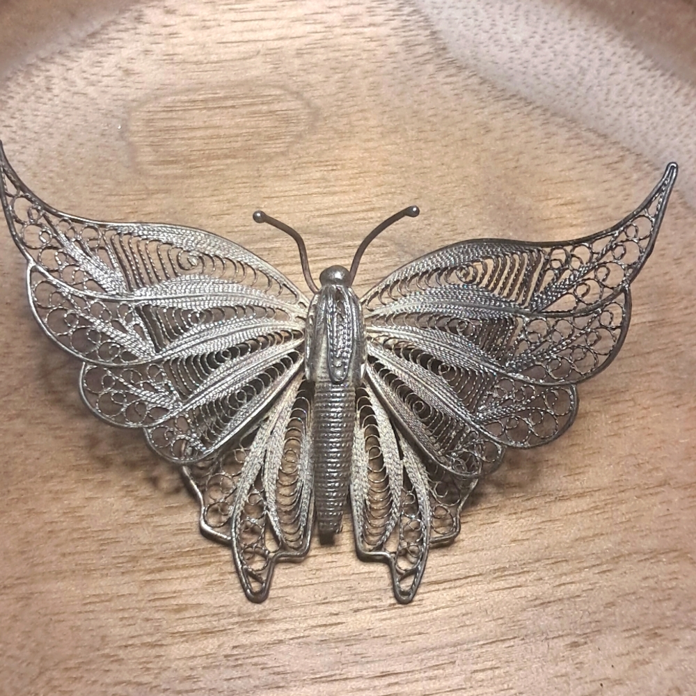 Vintage Silver Filigree Butterfly brooch